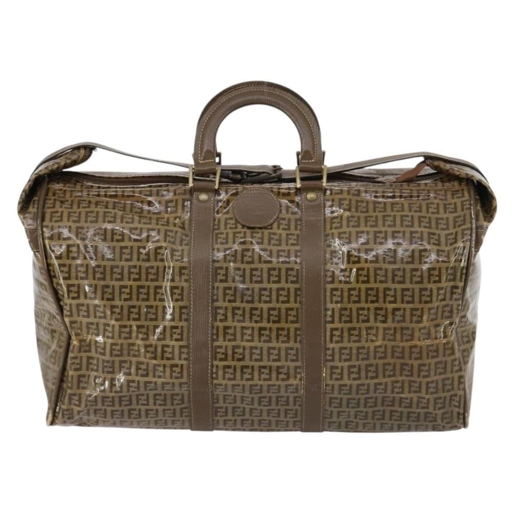 Fendi Zucchino Boston Bag Coated Brown